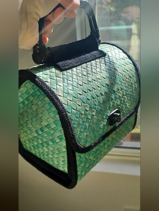 Handbags - Green Natural Woven Top Handle Bag
